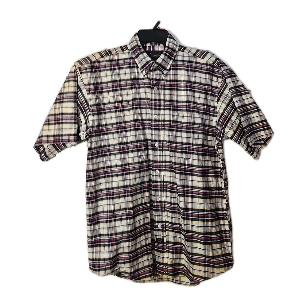 Arrow Sportswear Button Down Shirt Mens M Short Sleeve Plaid Blue‎ Yellow, Red